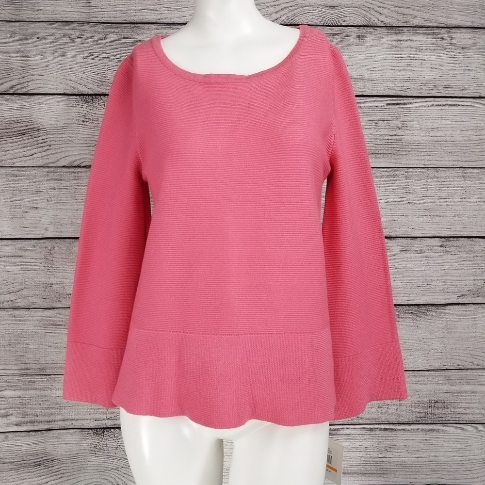 Ellen Tracy Newlix Pullover Sweater Womens S Pink Ribbed Knit Fall Preppy Casual